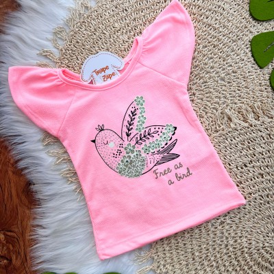Conj. Blusa Free as a Bird e Short - Rosa Neon e Areia